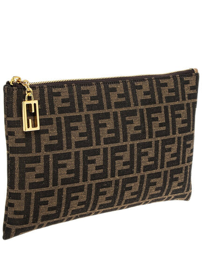 Fendi Flat Baguette Medium Leather-Trim Pouch