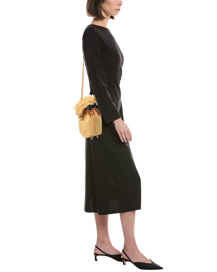 Fendi Mon Tresor Mini Raffia & Leather Bucket Bag