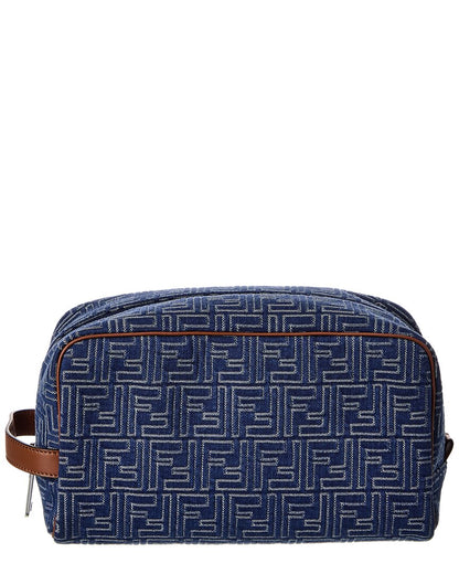 Fendi Ff Medium Denim & Leather Pouch