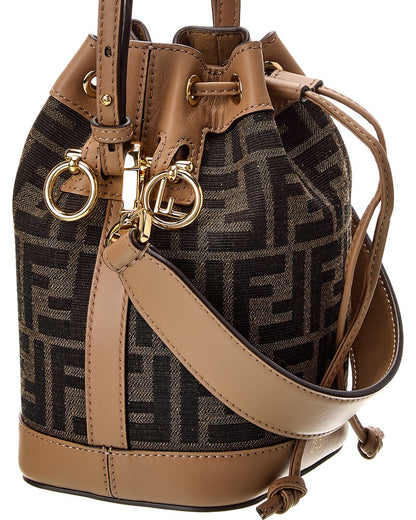 Fendi Mon Tresor Mini Ff Jacquard & Leather Bucket Bag, Brown