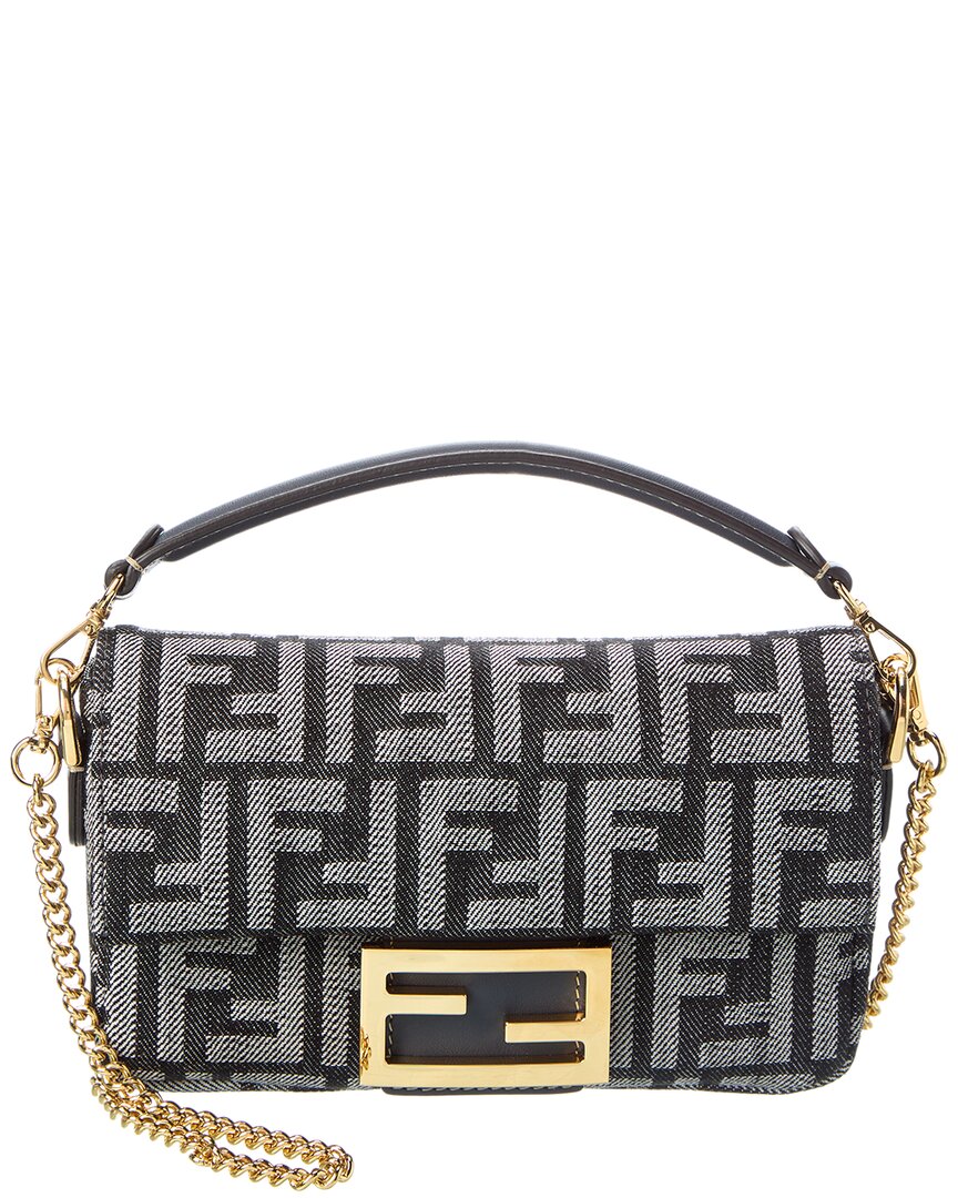 Fendi Baguette Mini Ff Denim & Leather Shoulder Bag