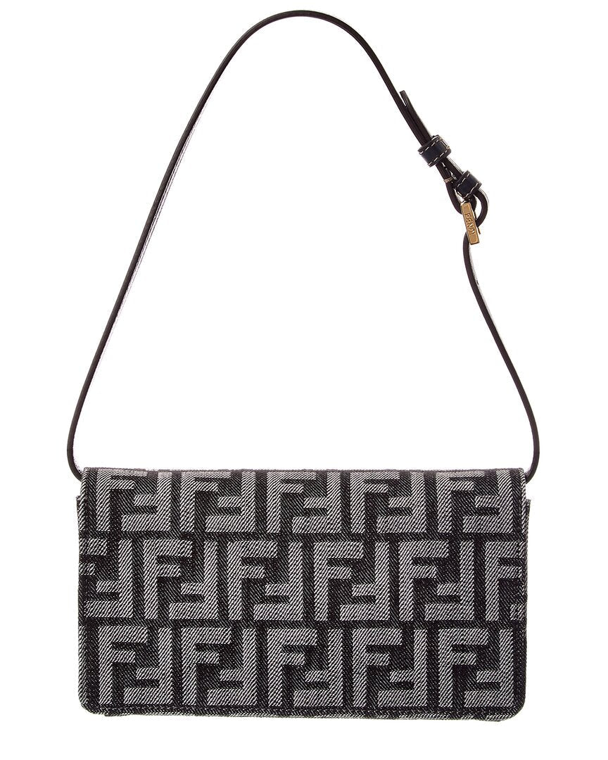 Fendi Baguette Ff Denim & Leather Wallet On Chain