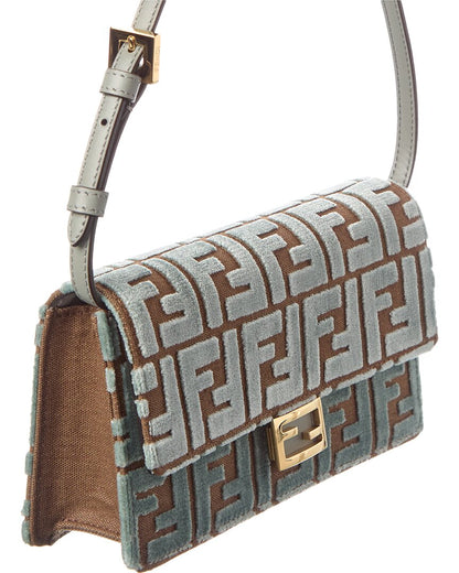 Fendi Baguette Ff Velvet & Leather Wallet On Chain