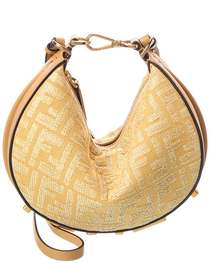 Fendigraphy Mini Ff Raffia & Leather Hobo Bag