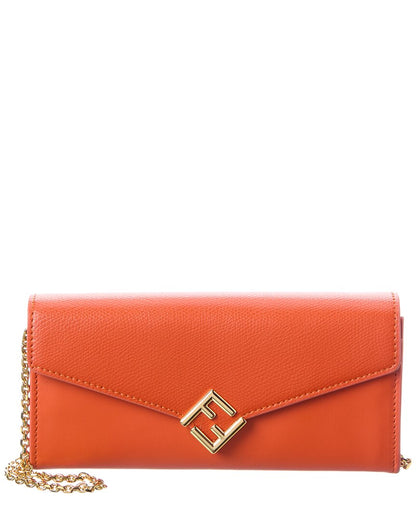 Fendi Ff Diamonds Leather Wallet On Chain