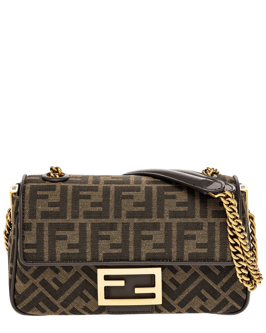 Fendi Baguette Chain Midi Leather-Trim Shoulder Bag