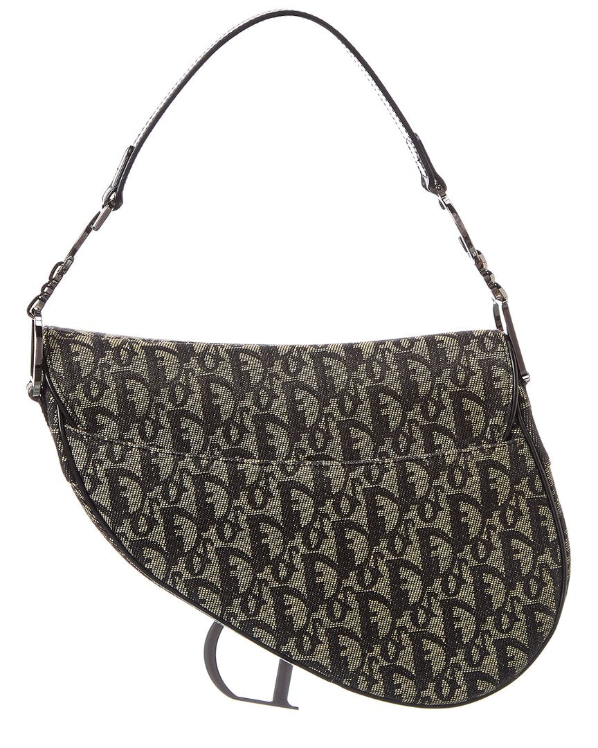 Dior Black Canvas Oblique Saddle Bag