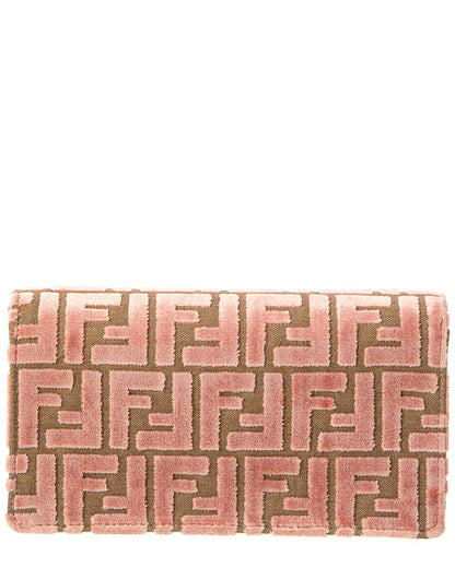 Fendi Baguette Ff Velvet & Leather Wallet On Chain