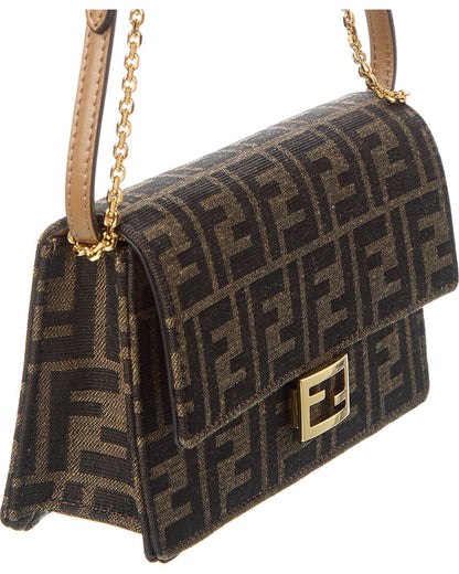 Fendi Baguette Leather-Trim Wallet On Chain