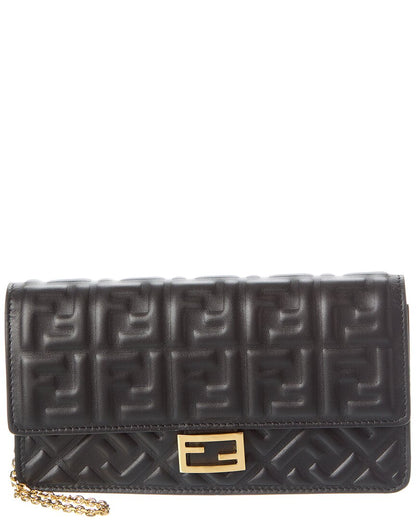 Fendi Baguette Ff Leather Wallet On Chain, Black