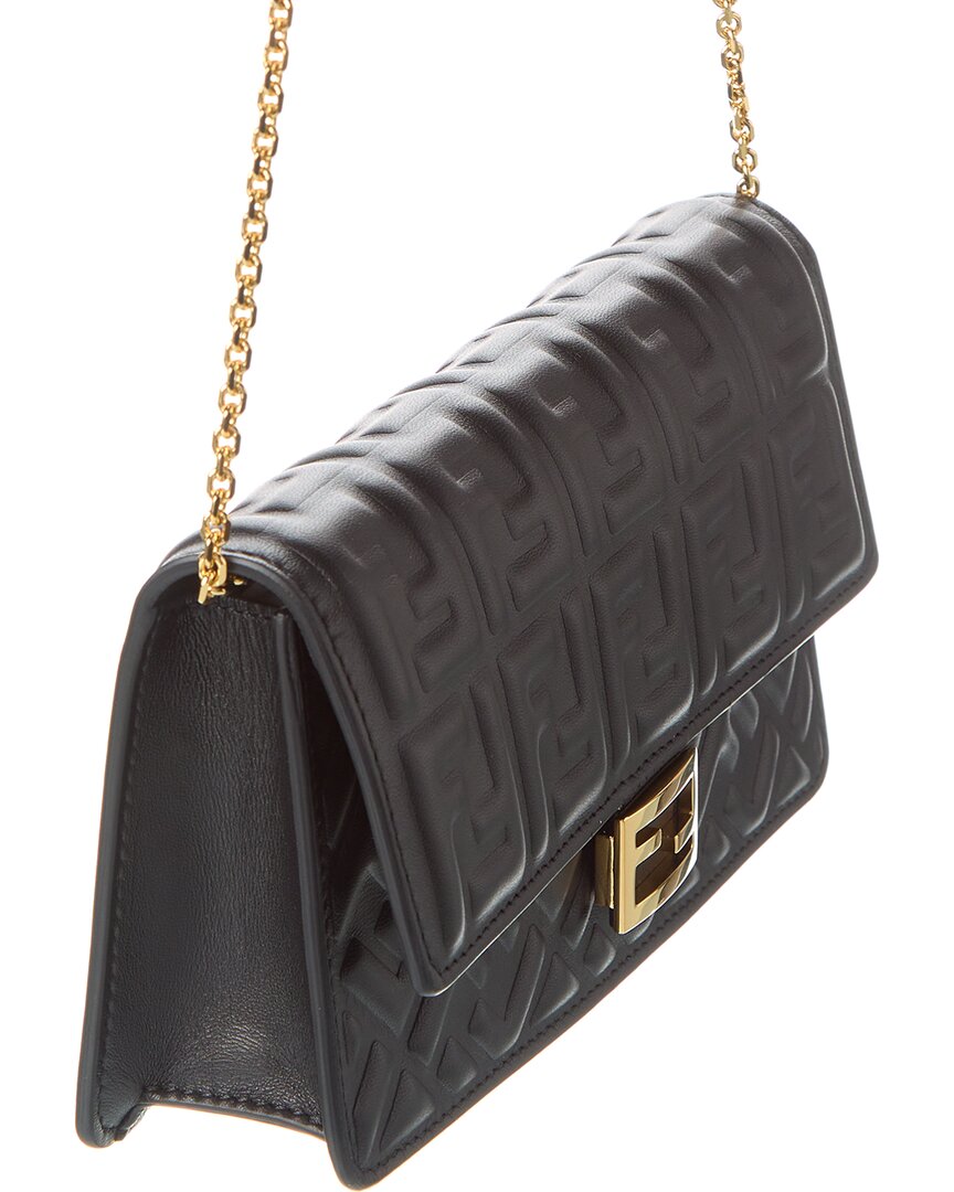 Fendi Baguette Ff Leather Wallet On Chain, Black