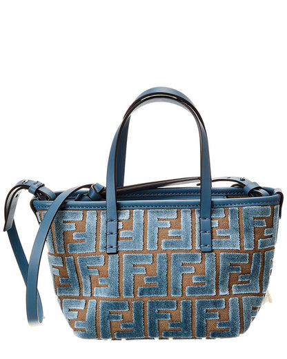 Fendi Roll Mini Ff Jacquard Velvet & Leather Tote