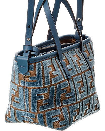 Fendi Roll Mini Ff Jacquard Velvet & Leather Tote