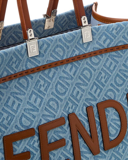 Fendi Sunshine Medium Denim & Leather Tote