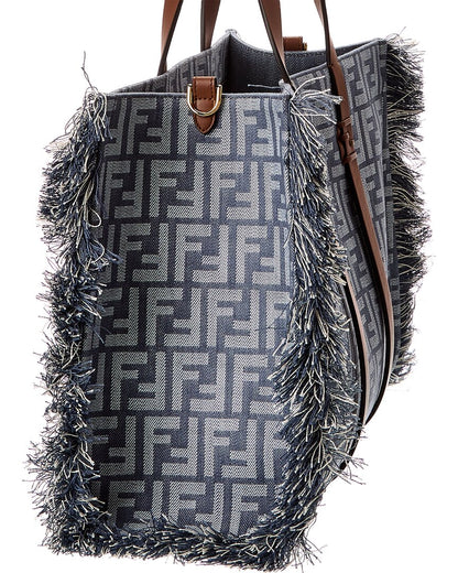 Fendi Summer Ff Denim & Leather Tote