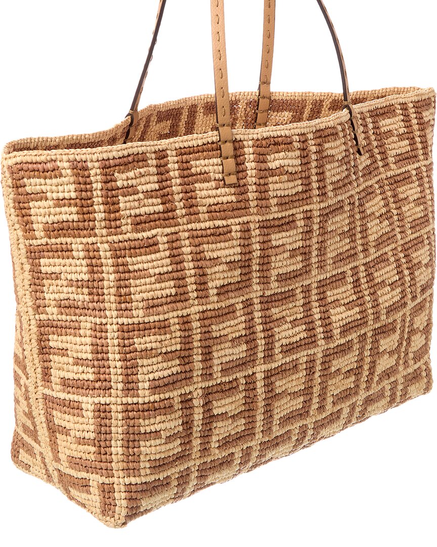 Fendi Roll Large Ff Raffia Tote, Beige