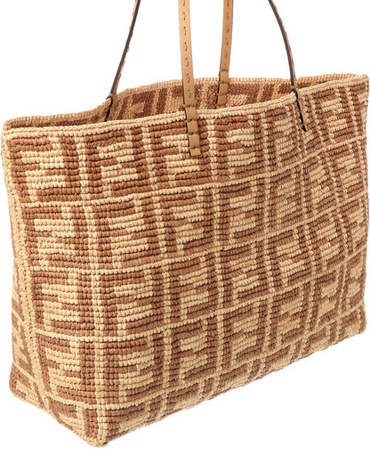 Fendi Roll Large Ff Raffia Tote, Beige