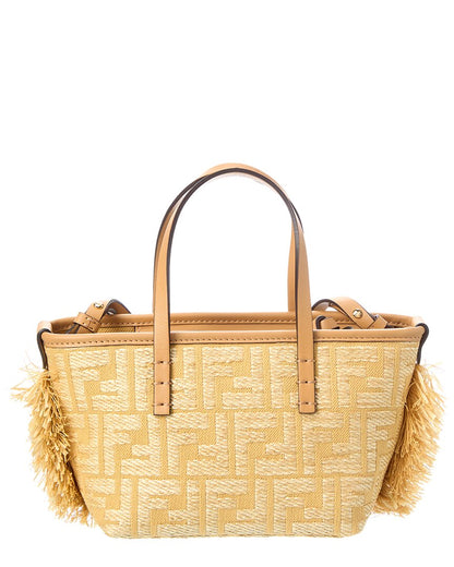 Fendi Roll Mini Ff Raffia & Leather Tote
