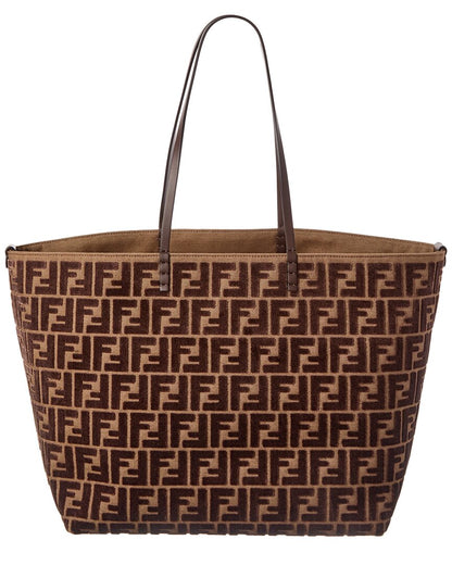 Fendi Roll Large Ff Jacquard Velvet & Leather Tote