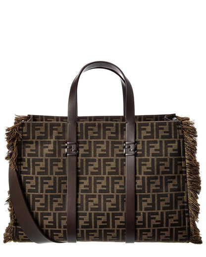 Fendi Summer Ff Jacquard & Leather Tote