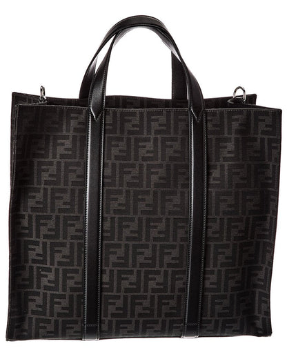 Fendi Ff Jacquard Leather-Trim Tote