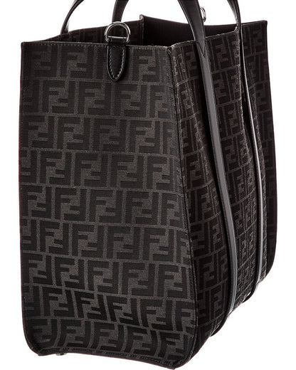 Fendi Ff Jacquard Leather-Trim Tote