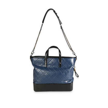 Chanel Gabrielle Large Quilted Calfskin Black Blue Tote