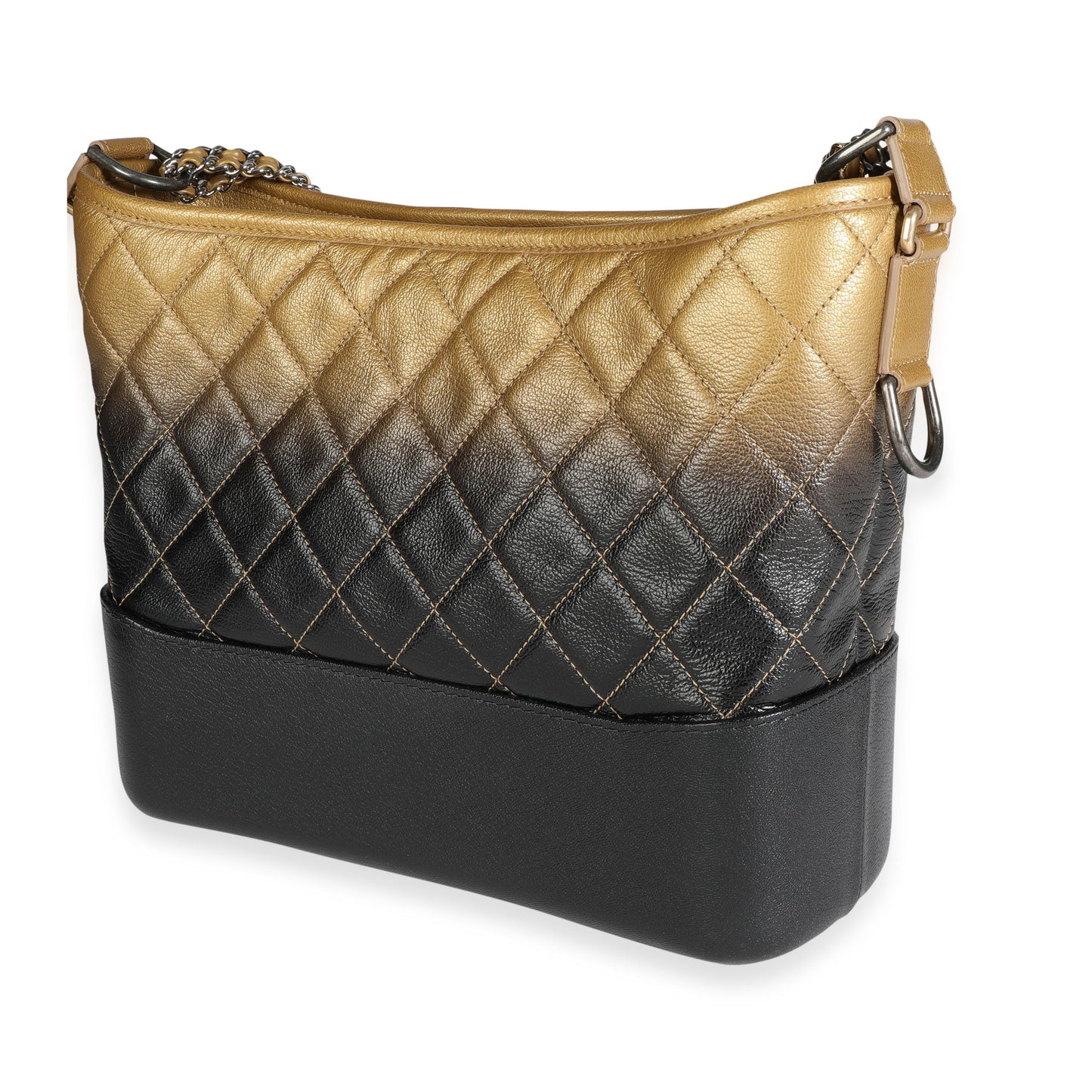 Chanel Gabrielle Medium Quilted Black Gold Shoulder Bag