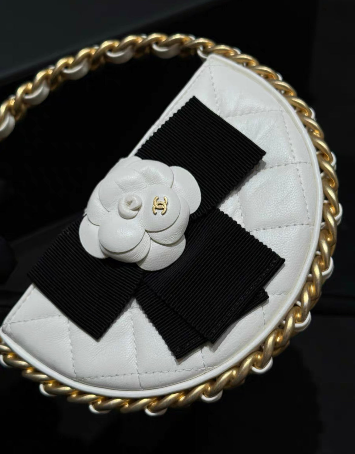 Chanel 23K Camellia Hula Hoop Bag White