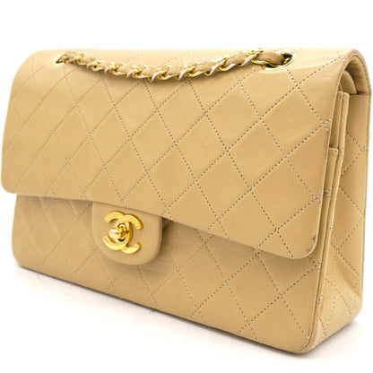 Chanel Beige Quilted Lambskin Leather Medium Classic Double Flap Shoulder Bag