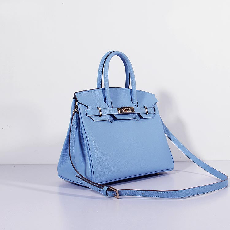 Luxury Hermes 30Cm Birkin Bag Epsom Leather With Strap Light Blue Gold