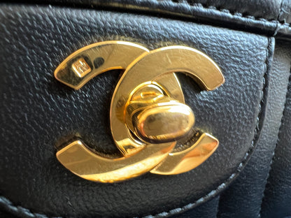 Chanel Medium Black Vertical Quilted Lambskin Vintage Classic Flap Bag with 24K gold hardware