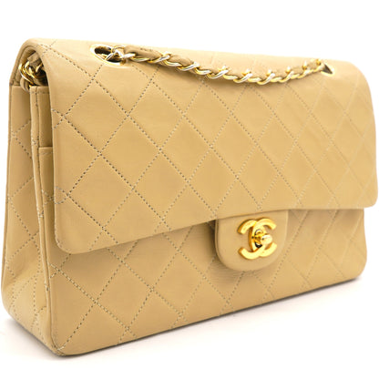 Chanel Beige Quilted Lambskin Leather Medium Classic Double Flap Shoulder Bag