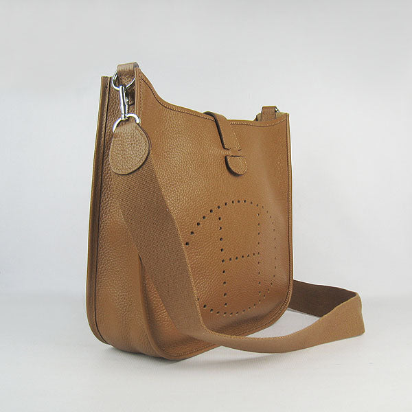 Luxury Hermes Evelyne I Handbag Light Coffee Silver