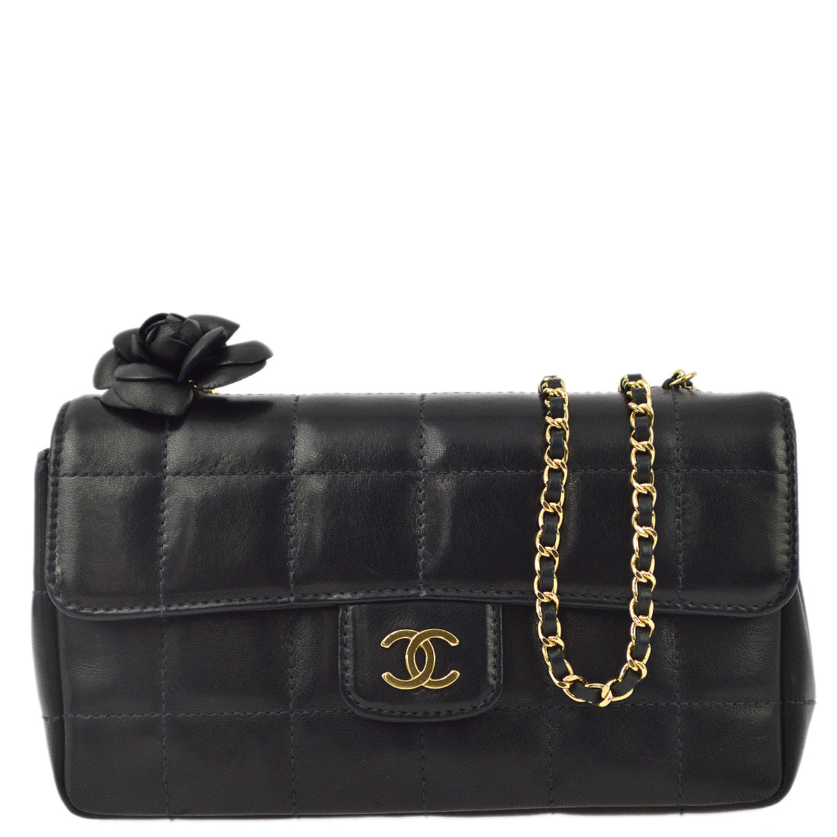 Chanel Black Lambskin Camellia Choco Bar Shoulder Bag