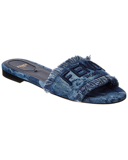 Fendi Sunshine Denim Sandal, 37.5, Blue