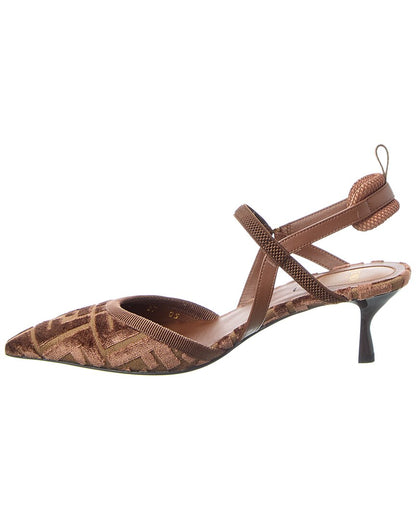 Fendi Colibri Lite Ff Jacquard Velvet Slingback Pump