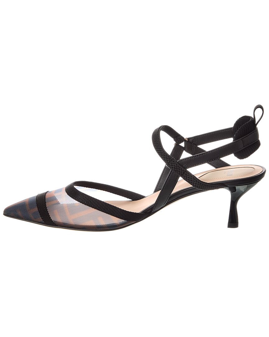 Fendi Colibri Lite Ff Mesh & Leather Slingback Pump