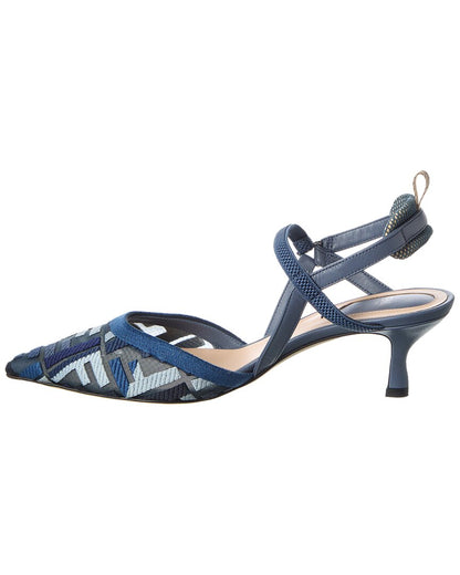 Fendi Ff Colibri Lite Medium Mesh & Leather Slingback Mule