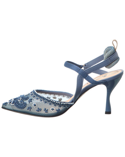 Fendi Colibri Lite Embroidered Mesh & Leather Slingback Pump