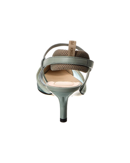 Fendi Colibri Lite Ff Mesh & Leather Slingback Pump