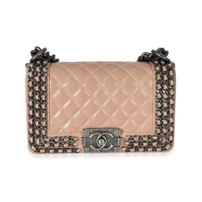 Chanel Beige Glazed Calfskin Enchained Small Boy Bag