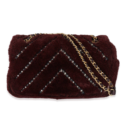 Chanel Burgundy Orylag Rabbit Fur Chevron Small Single Flap Bag