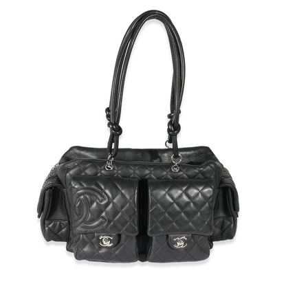 Chanel Black Quilted Lambskin Large Cambon Multipocket Reporter Bag