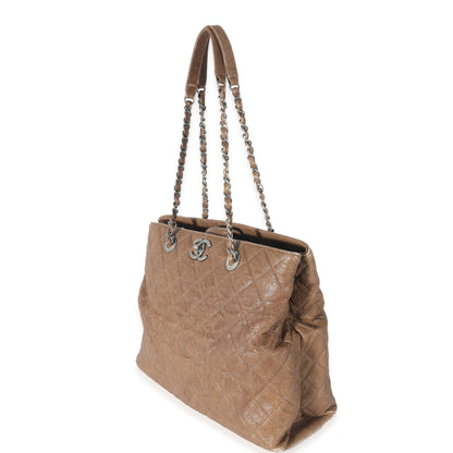 Chanel Brown Quilted Crumpled Calfskin CC Tote