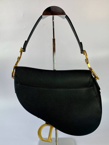 Dior Saddle Black Medium Grained Leather Handbag with Gold Hardware