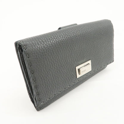 FENDI Selleria Leather Peekaboo Bi-Fold Long Wallet Gray 8M0308