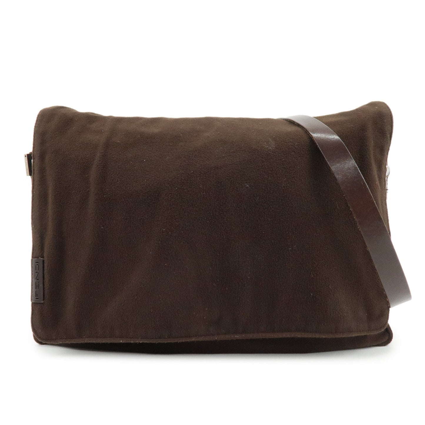 FENDI Wool Leather Shoulder Bag Crossbody Bag Brown 16071