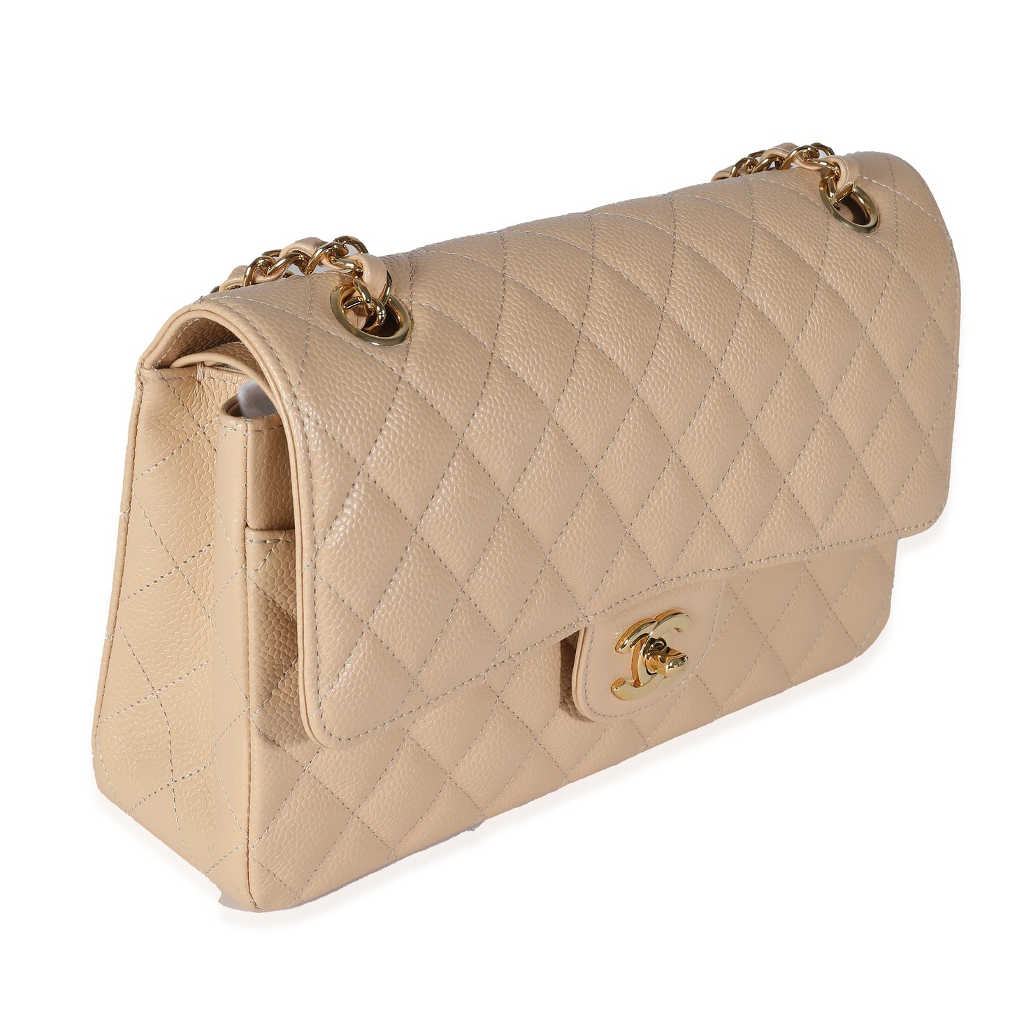 Chanel Flap Medium Classic Quilted Caviar Beige Shoulder Bag Style 2