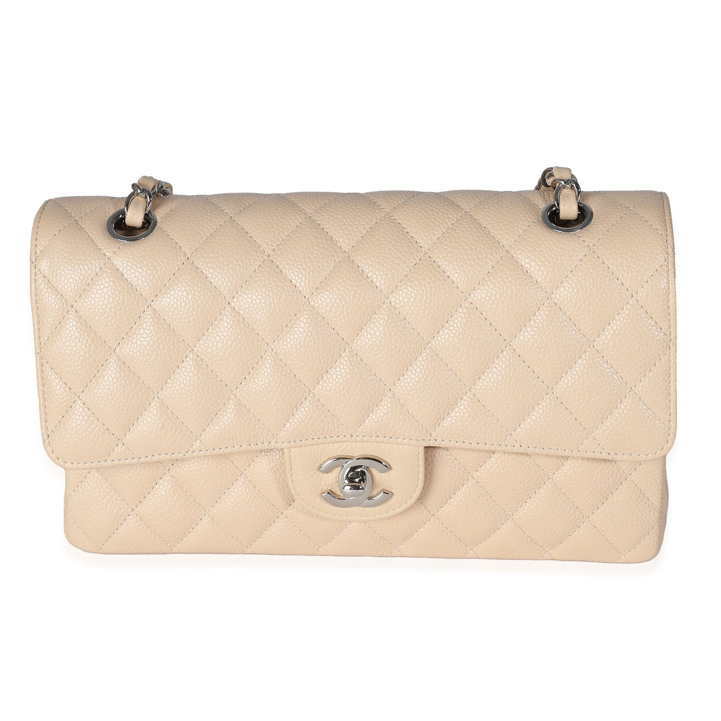 Chanel Flap Medium Classic Quilted Caviar Beige Shoulder Bag Style